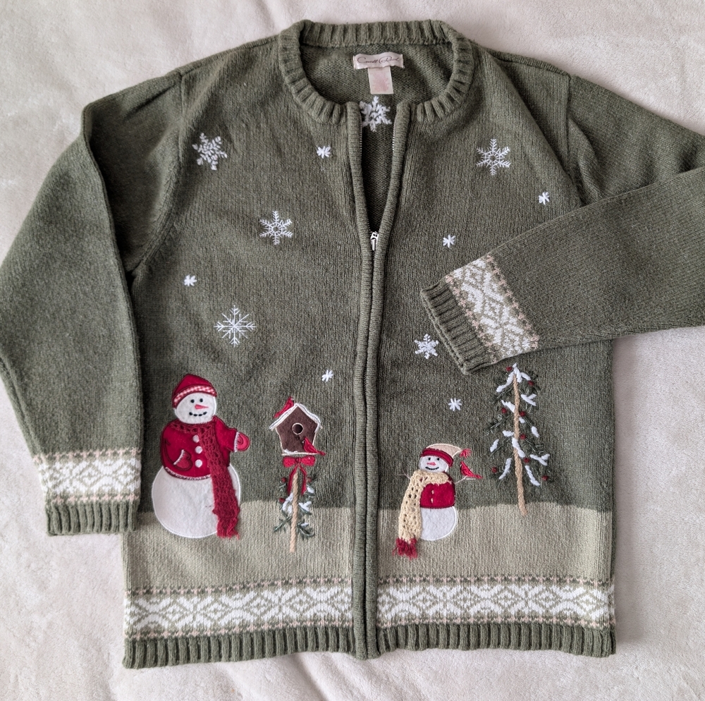 Vintage Cotton Zip Up Snowman Cardigan